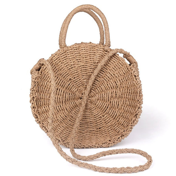 Women Rattan Woven Round Handbag