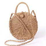 Women Rattan Woven Round Handbag