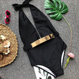One Piece White Deep V Swimwear
