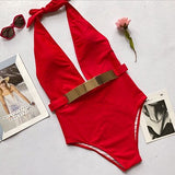 One Piece White Deep V Swimwear