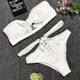 Solid Lace Up High Waist Bikini