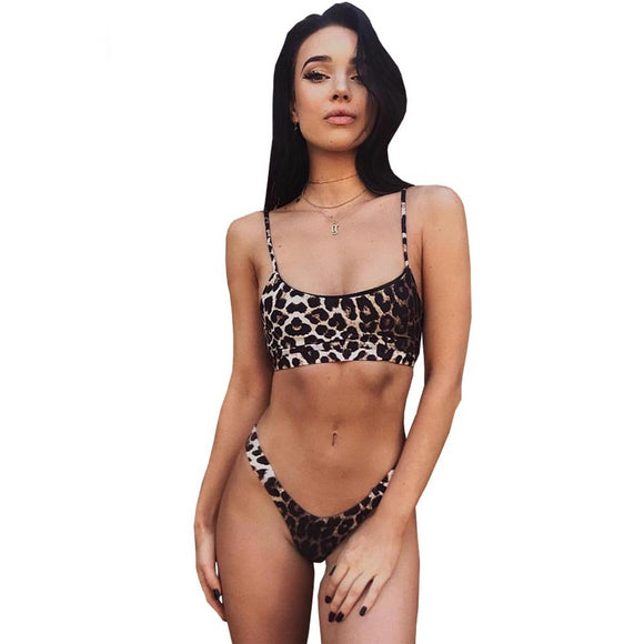 Leopard Printed High Cut Bikinis Set
