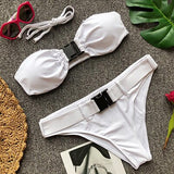 Bandeau Buckle Bikini Swimsuit Sexy White Bikini