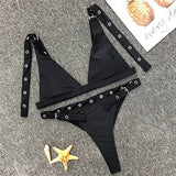 Push Up Swimwear Eyelet Swimsuit Solid Brazilian Thong