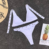 Push Up Swimwear Eyelet Swimsuit Solid Brazilian Thong