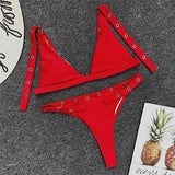 Push Up Swimwear Eyelet Swimsuit Solid Brazilian Thong