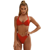Solid Sports Bikini Wring Bow Knot Swimsuit