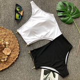 Single Strap Monokini Patchwork Swimwear