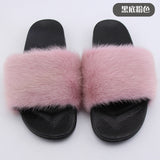Women Fur Luxury Real Pink Slippers
