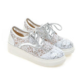 Women Black & Silvery Flat Platform Shoes