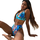 High Waist Flower Print Sports Bikini
