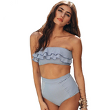 Ruffle Front Off Shoulder Bikini High Waist Swimsuit