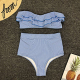 Ruffle Front Off Shoulder Bikini High Waist Swimsuit