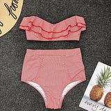 Ruffle Front Off Shoulder Bikini High Waist Swimsuit