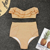 Ruffle Front Off Shoulder Bikini High Waist Swimsuit