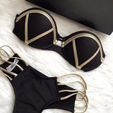 Gold Stamping Bikini Bandage Women Swimsuit Push Up