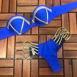 Gold Stamping Bikini Bandage Women Swimsuit Push Up