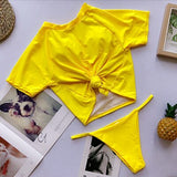 Sleeves Swimwear Solid Brazilian Thong Bikini Tankini