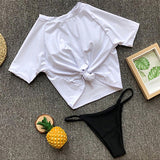 Sleeves Swimwear Solid Brazilian Thong Bikini Tankini