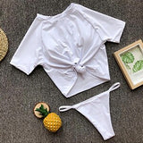 Sleeves Swimwear Solid Brazilian Thong Bikini Tankini