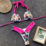 Swimwear Sexy Halter Contrast Leopard