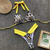 Swimwear Sexy Halter Contrast Leopard