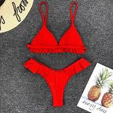 Ruffle Thong Bikini Front Flower Decorated Swimsuit