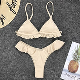 Ruffle Thong Bikini Front Flower Decorated Swimsuit