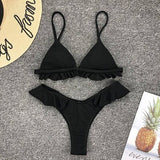 Ruffle Thong Bikini Front Flower Decorated Swimsuit