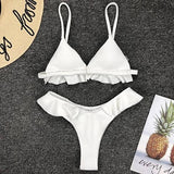 Ruffle Thong Bikini Front Flower Decorated Swimsuit