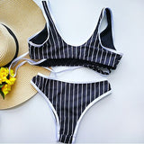 triped Cross Bikini Set Swimsuit Female Padded