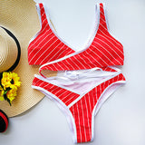 triped Cross Bikini Set Swimsuit Female Padded