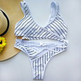 triped Cross Bikini Set Swimsuit Female Padded
