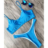 Sexy Women Triangle Padded Bra Push-up Thong Bikini