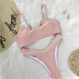 Sexy Women Triangle Padded Bra Push-up Thong Bikini