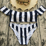 Off Shoulder Bikinis Set Women Striped Print