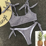 Plaid Print Bikini Tie Off Bandage Swimsuit