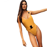 One Piece Solid Yellow Swimwear