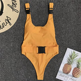 One Piece Solid Yellow Swimwear