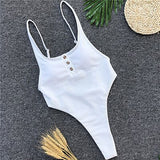 One Piece Black Ribbed Women Swimwear