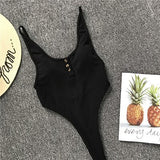 One Piece Black Ribbed Women Swimwear
