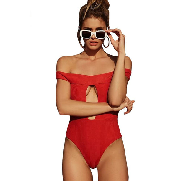 Sexy Off The Shoulder Solid Swimwear