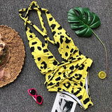 Sexy Leopard One Piece Deep V Swimsuit